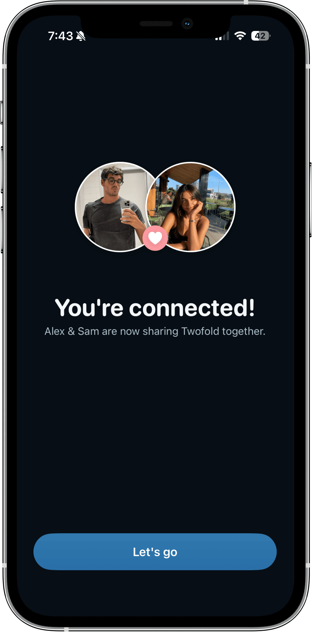 Twofold confirming two partners are connected, after one accepts the other's invite